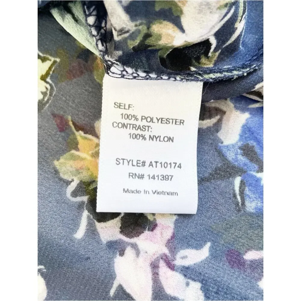 Astr Navy Floral Sheer Blouse with Lace Accents Size XS EUC